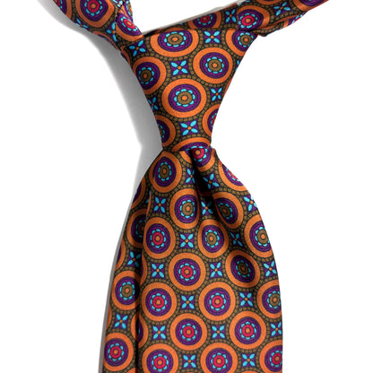 Orange & Brown Medallion Printed Tie