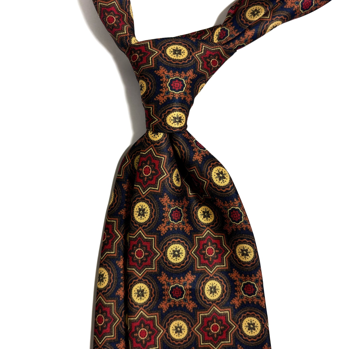 Navy Blue & Brown Geometric Printed Tie