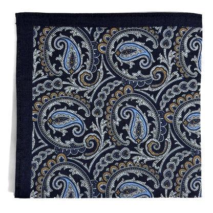 Black Paisley Ramie Pocket Square