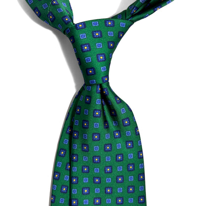 Green & Blue Geometric Printed Tie
