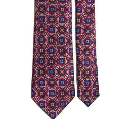 Red & White Medallion Printed Tie