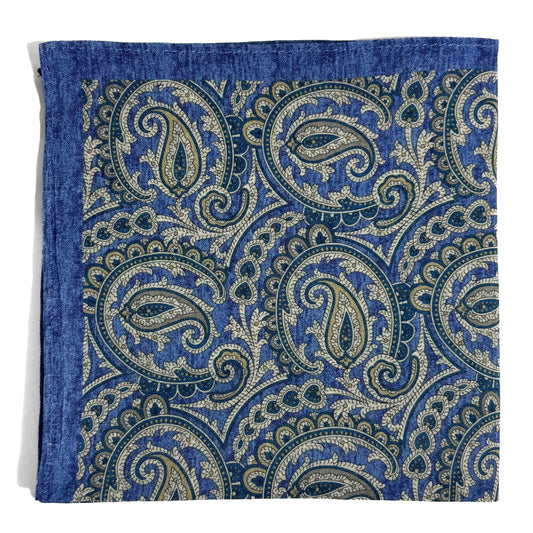 Blue Paisley Ramie Pocket Square