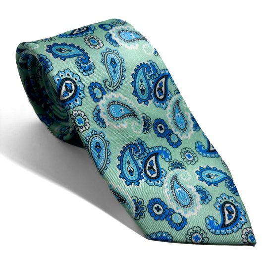 Mint Green Paisley Printed Tie