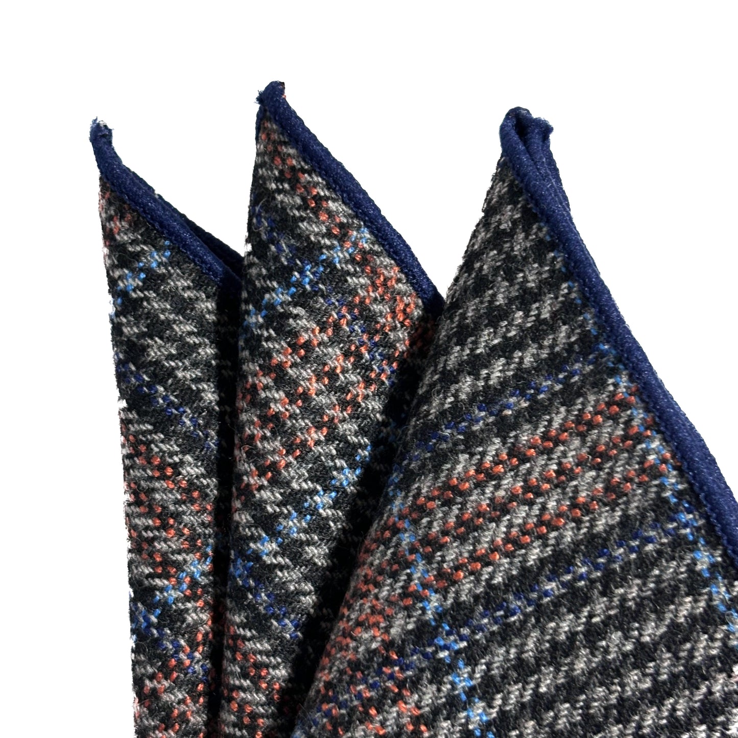 Navy Blue & Orange Glen Check Wool Pocket Square