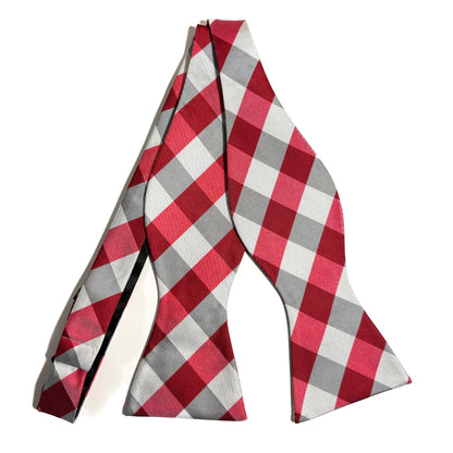 Self-Tie Red & White Plaid Silk Bow Tie