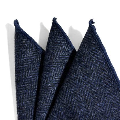 Navy Blue Herringbone Wool Pocket Square