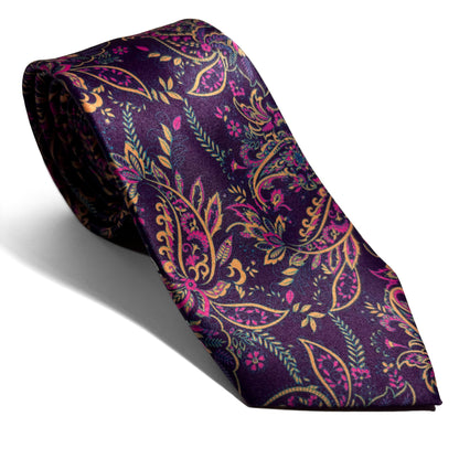 Purple Floral Motif Printed Tie