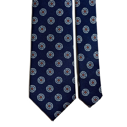 Navy Blue Floral Medallion Printed Tie